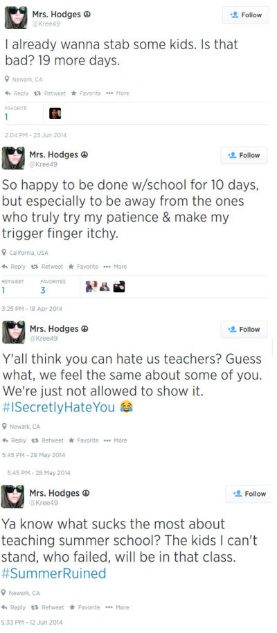 threatening tweets from teacher about her students